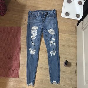 American Eagle Outfitters Blue Skinny Distressed Jeans